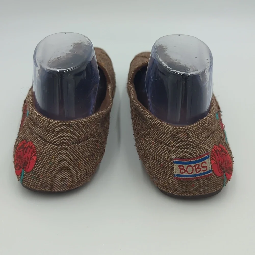 Skechers Bobs Women's Floral Embroidered Slip-On Shoes Flat Tweed 10 Brown Red